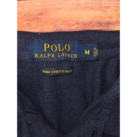 Polo Ralph Lauren Mens Navy Polo Shirt Medium Pima Stretch Mesh - Picture 5 of 8
